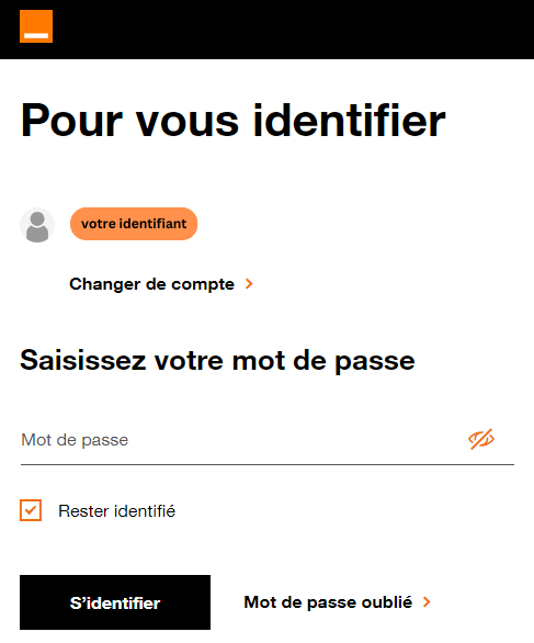 Capture d'écran connexion mot de passe espace client Orange