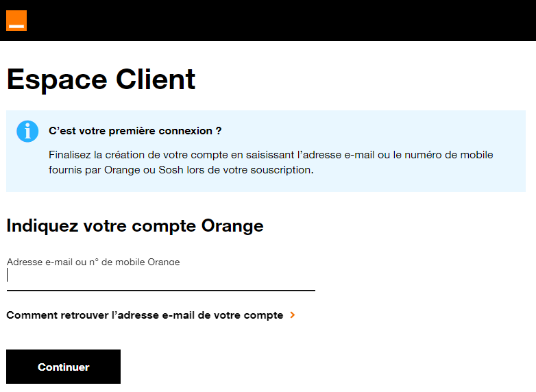Capture d'écran connexion espace client Orange