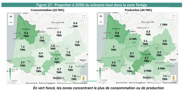 Projection production / consommation de gaz en Occitanie en 2050