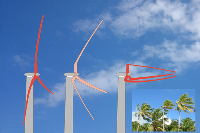 Éolienne en forme de palmier avec des pales flexibles, eolienne biometrique