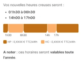 Capture d'écran de l'application MySelectra indiquant qu'un utilisateur est concerné par le changement d'heures creuses