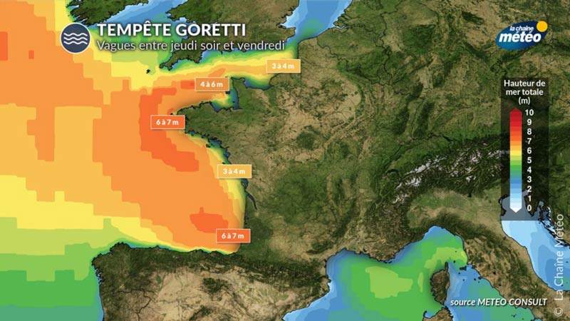 Passage de la tempête Goretti entre le 8 et 9 janvier 2026 - hauteur des vagues