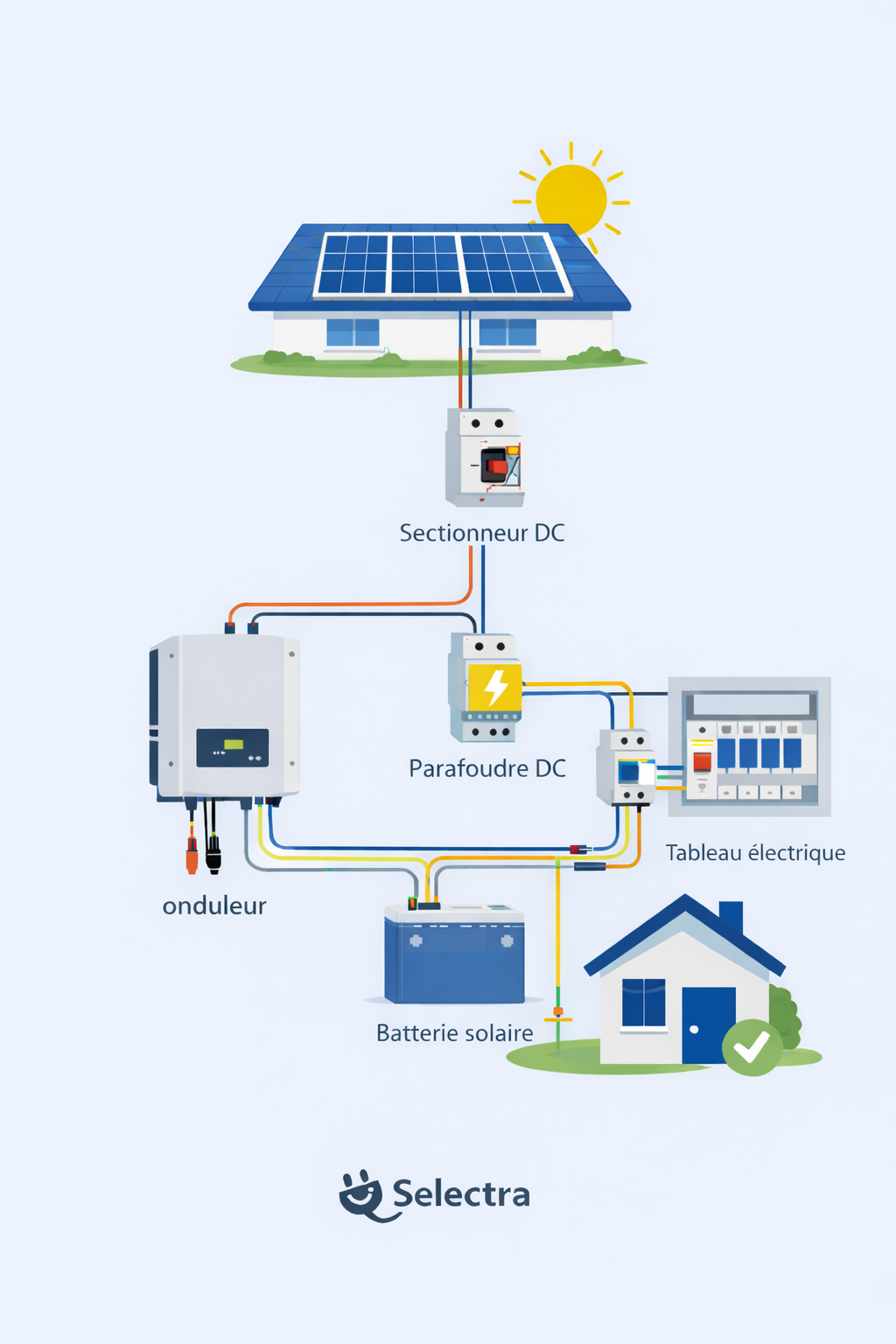 branchement-panneau-solaire avec batterie