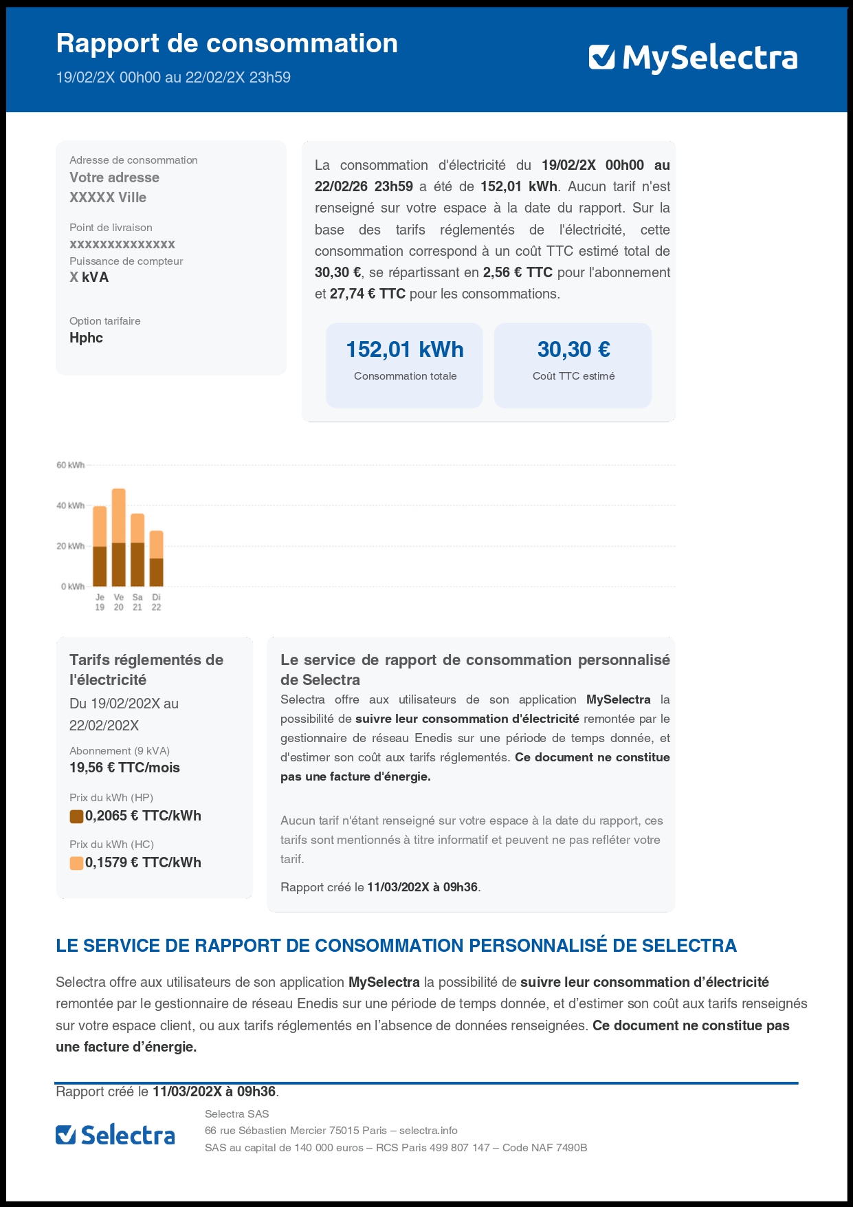 MySelectra - exemple de rapport de consommation