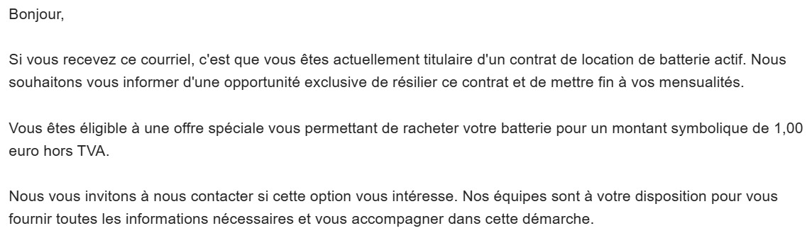 Offre de rachat pour une batterie Renault Zoe