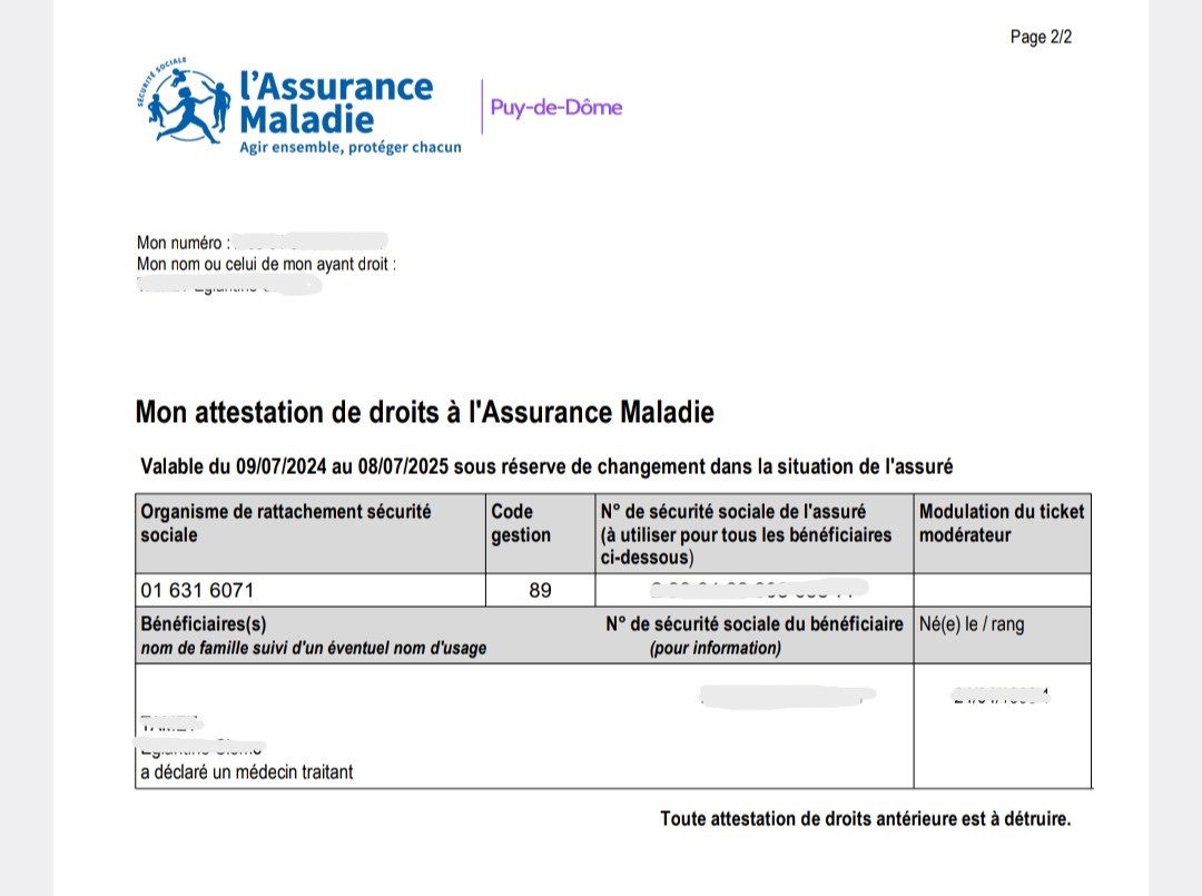 Exemple Attestation Carte Vitale
