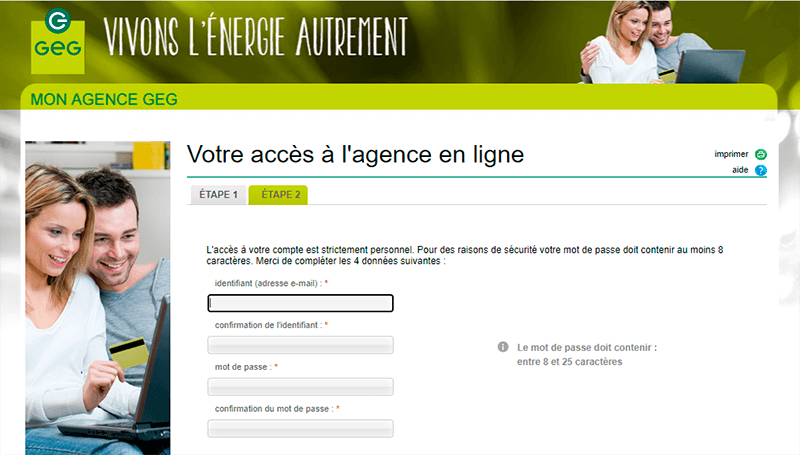 création de compte sur l'espace client GEG