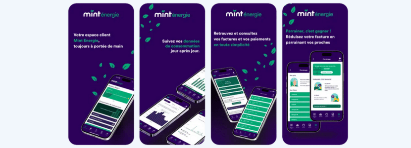 captures d'écran de l'application mobile de Mint Energie