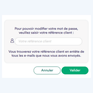 Saisir la référence client pour récupérer son mot de passe