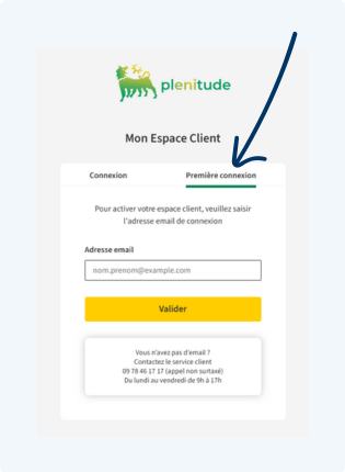 page première connexion à l'espace client Plenitude