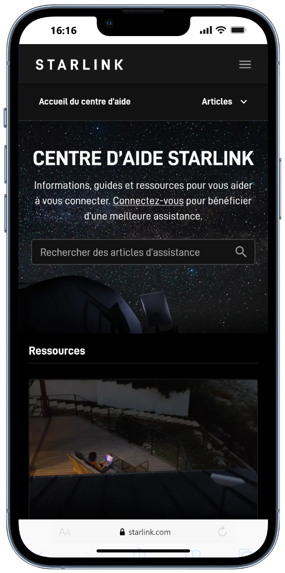 centre d'aide Starlink