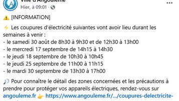Votre rue bientôt sans électricité ? La liste complète des coupures prévues par Enedis à Angoulême
