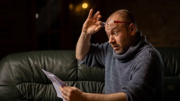 homme lit courrier avec étonnement